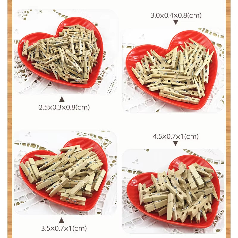 50Pcs DIY Mini Wooden Clips Handmade Craft Decorative Photo Clips Clothespin Craft Decoration Pegs Home Office DIY Toy